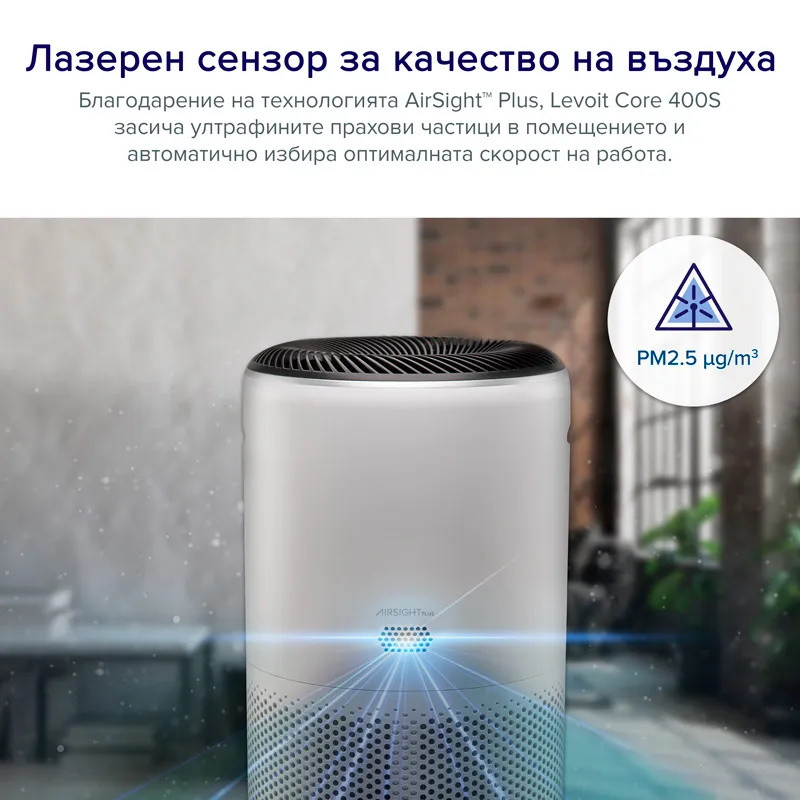 Пречиствател за въздух Levoit Core 400S, 83 м2, 24W, True HEPA, 4 скорости, Таймер, Wi-Fi, Нощен режим, Индикатор за смяна на филтър, Гласови команди, Бял