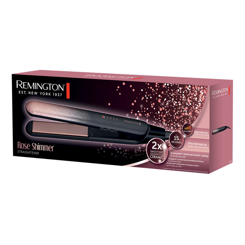 Преса за коса Remington S5305 Rose Shimmer, 150-230C, Керамични плочи Advanced Ceramic, Турбо система, Черен/Розов