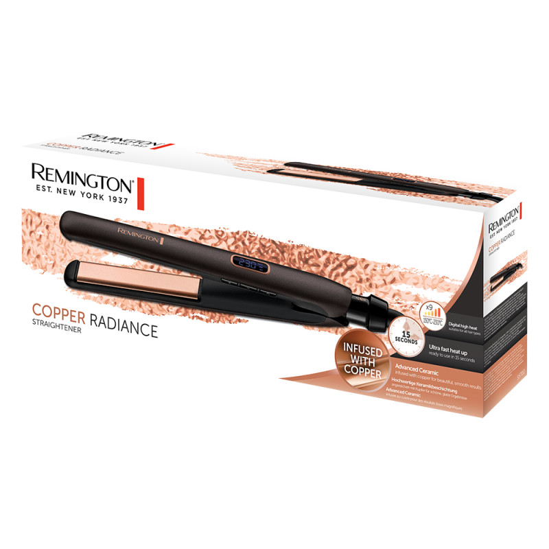 Преса за коса Remington S5700 Copper Radiance, Керамични плочи Advanced Ceramic, Дигитален дисплей, Черен/Меден