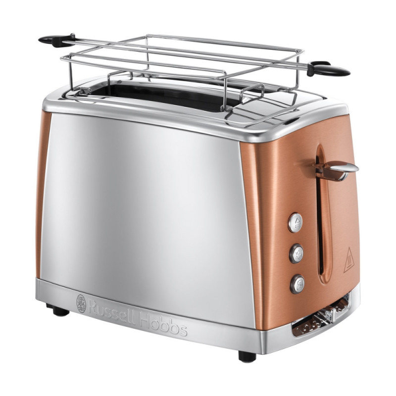 Тостер Russell Hobbs Luna 24290-56, 1550W, 2 филийки, Високо повдигане, Широки отвори, Размразяване, Бронз/Инокс