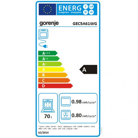 Готварска печка Gorenje GEC5A61WG, 70L, 4 котлона, 10 програми, 275C, AquaClean, SilverMatte, Бял