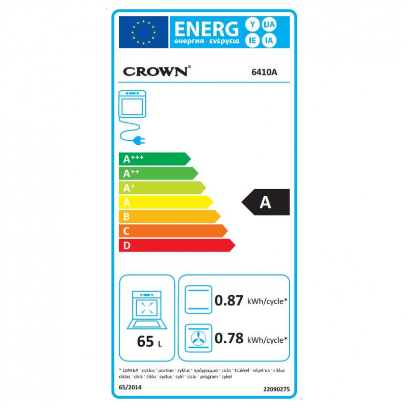 Готварска печка Crown 6410A, 65L, 4 котлона, 6 програми, 300C, Tермостат, Капак, Бял