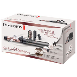 Четка за сушене и стилизиране Remington Curl and Straight Confidence AS8606, 800W, Керамично покритие, Йонизация, Cool Shot, Черен/Розов