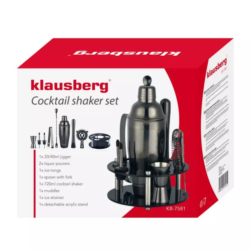 Комплект шейкър с аксесоари Klausberg KB 7581, 10 бр, Стойка, 720 мл, Графит