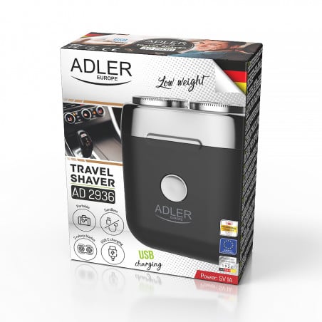 Самобръсначка мини Adler AD 2936, 250 mAh, USB Type C, За пътуване, Безжична, Черен/Инокс