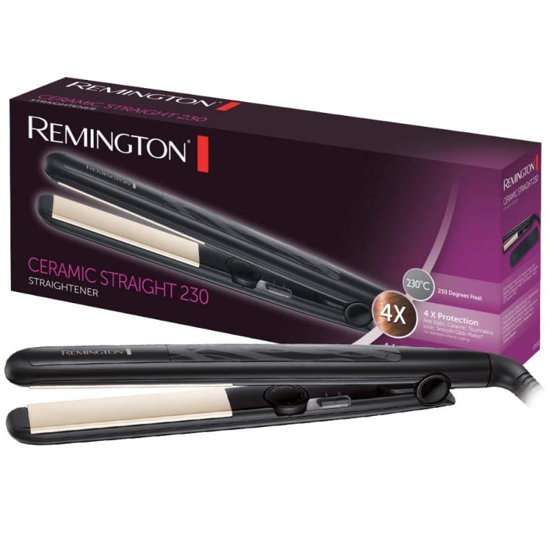 Преса за коса Remington S3500 Straight, Загряване за 15 секунди, Керамика, Турмалин, 230ºC, Черен