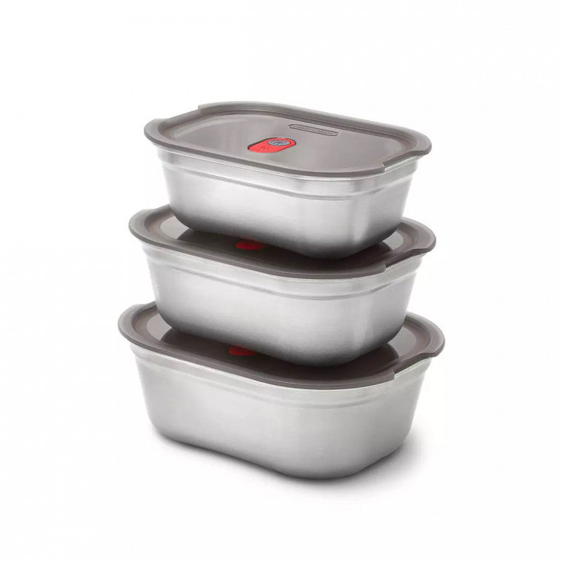 Кутия за храна Black+Blum Meal Prep FBSS-BX-L017, 1.2 l, Правоъгълна, Подходяща за фурна, Без BPA, Неръждаема стомана, Сив/Червен