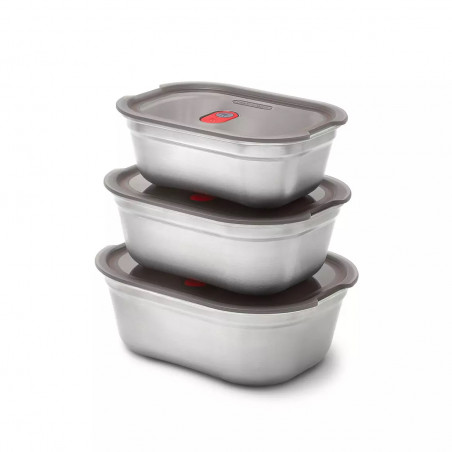 Кутия за храна Black+Blum Meal Prep FBSS-BX-S017, 600 ml, Правоъгълна, Подходяща за фурна, Без BPA, Неръждаема стомана, Сив/Червен