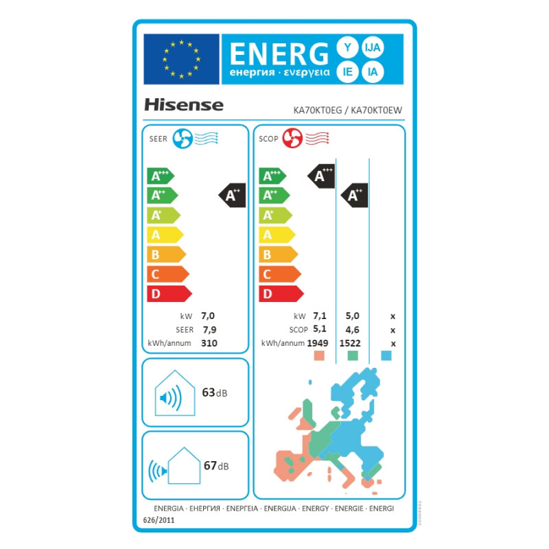 Инверторен климатик Hisense Energy SE KA70KT0E, 24000 BTU, А++/А++, До 38 m2, Самодиагностика, Тих режим, Бял