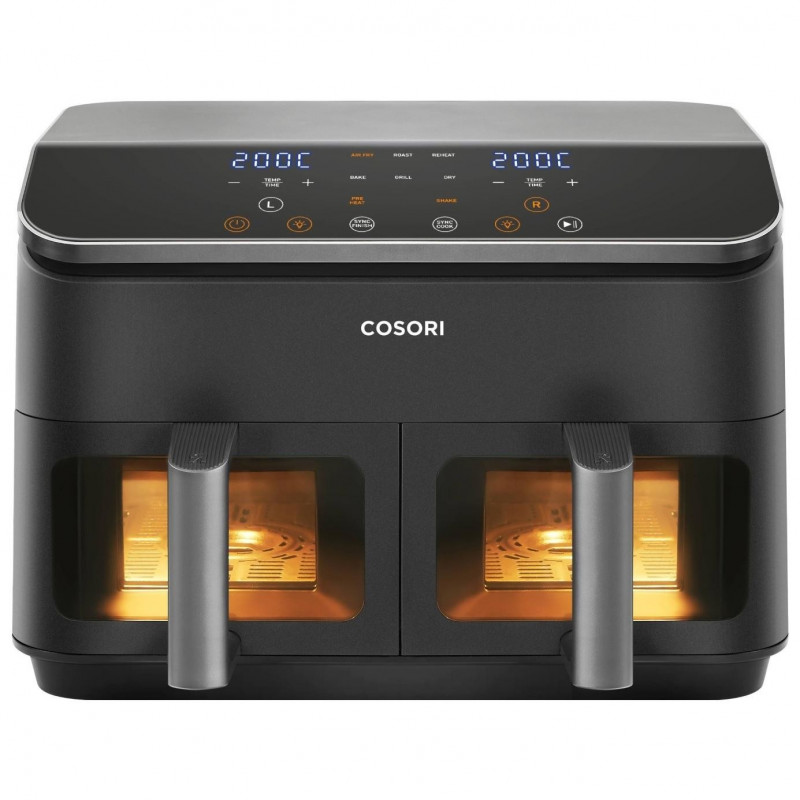 Двоен фритюрник с горещ въздух Cosori Dual Basket CAF-R901-AEU, 1750 W, 8.5 л, 8 програми, Таймер, Touch screen, Черен