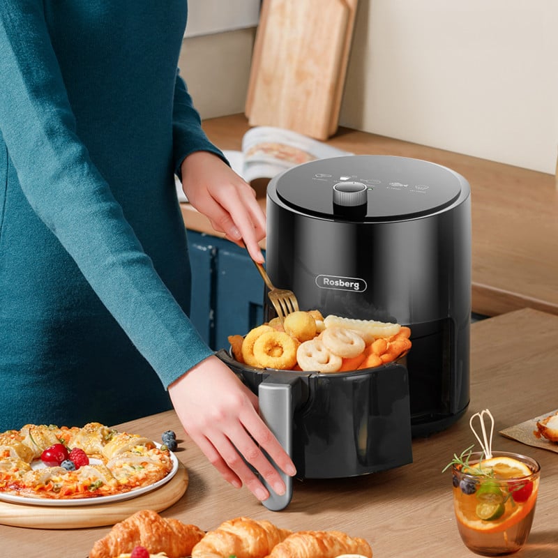 Фритюрник AirFryer Rosberg R51980Y, 1200 W, 2.5 л, Горещ въздух, Таймер, До 200C, Черен