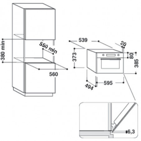 Микровълнова фурна за вграждане Whirlpool W7 MD540, 1800 W, 31 л, Кварцов грил, JetDefrost, Crisp, Готвене на пара, Сребрист