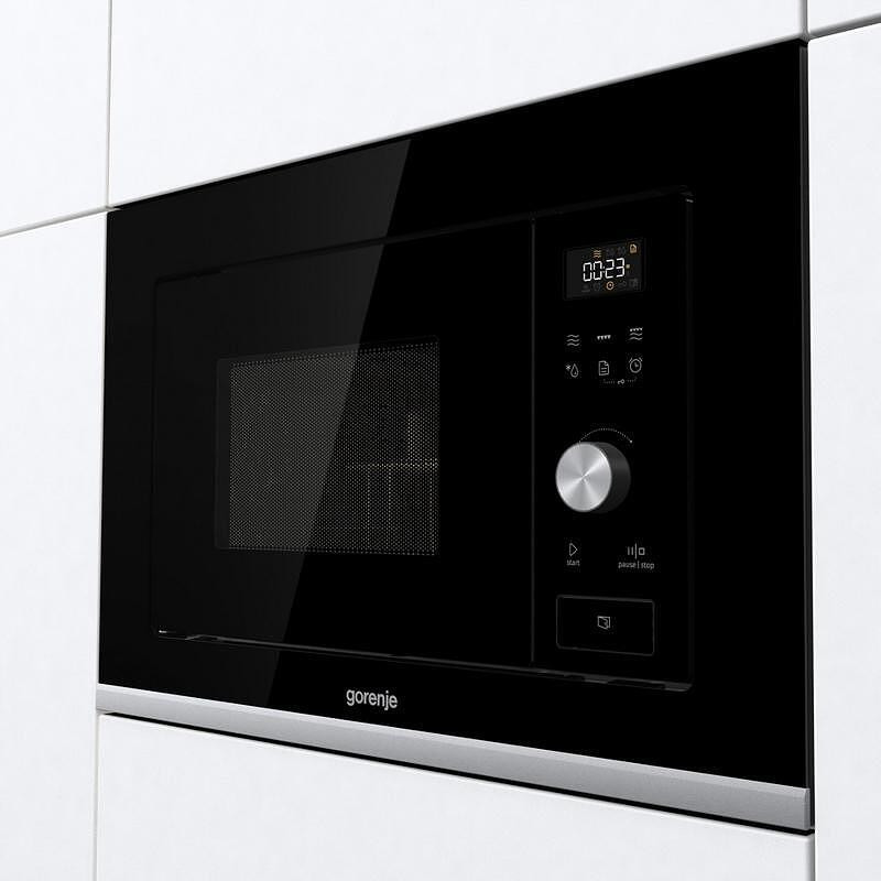 Микровълнова фурна за вграждане Gorenje BM201AG1BG, 20 л, 1000 W, 5 нива, Грил, 15 програми, Размразяване, Touch Screen, Черен/сребрист