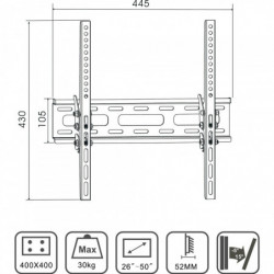 Стойка за телевизор X-TREMER 2650T, За стена, 26" до 50", Vesa 100x100/400х200, Макс 30 кг, Черен