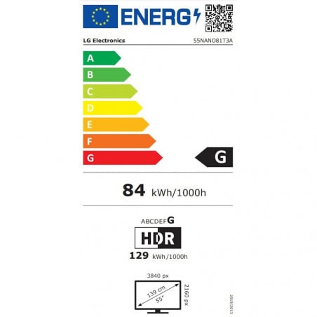 Телевизор LG 55NANO81T3A, 4K UltraHD 3840 x 2160, 55'', Клас G, Smart TV, LED, Nanocell, webOS, Черен