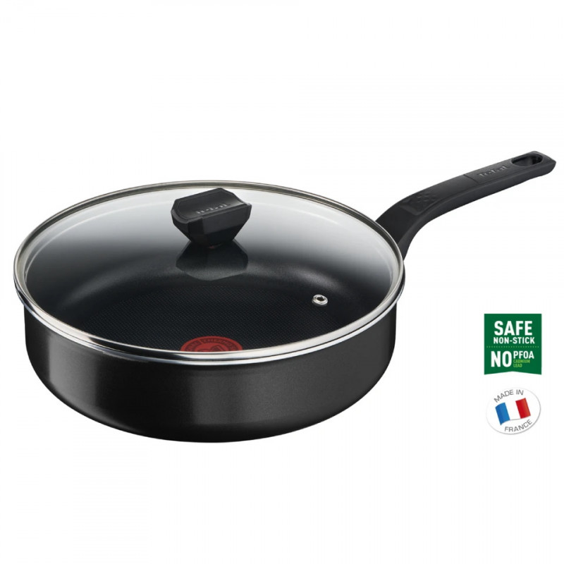 Тиган Tefal B5673253 C24 LENA SIMPLY CLEAN, 24 см, Незалепващо покритие, Стъклен капак, Без PFOA, Черен