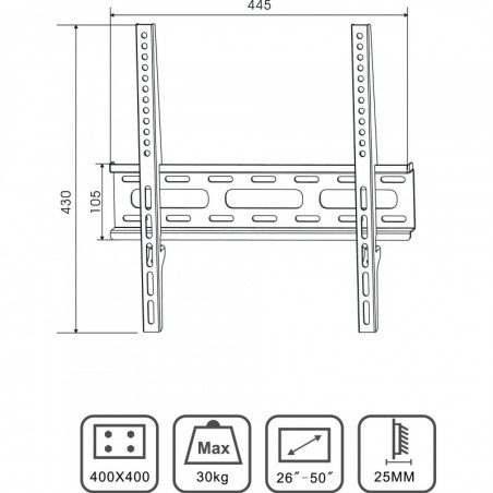 Стойка за телевизор X-TREMER 2650F, За стена, 26" до 50", Макс 30 кг, Vesa 400x200, Черен