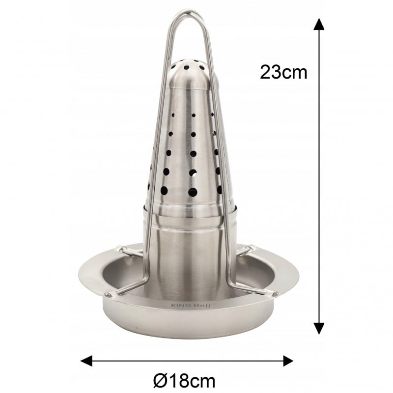 Стойка за печене на пиле Kinghoff KH 1880, Тавичка за мазнина и подправки, 23х18 см, Инокс
