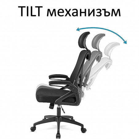 Директорски стол ERGO MESH LYRA, До 120 кг, Tilt, Меш, Миркофибър, Люлеещ се, Черен