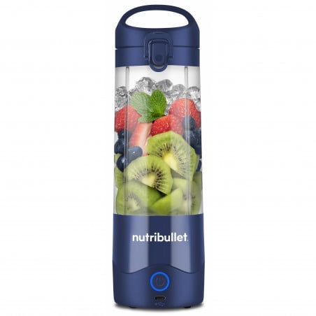 Преносим USB блендер Nutribullet NBP003NBL, 2000 mAh, 475 ml, 4 ножа, Трошене на лед, До 15 цикъла, Син