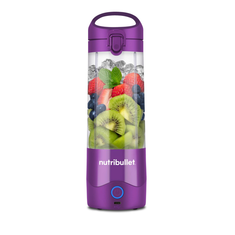 Преносим USB блендер Nutribullet NBP003PU, 2000 mAh, 475 ml, 4 ножа, Трошене на лед, До 15 цикъла, Лилав