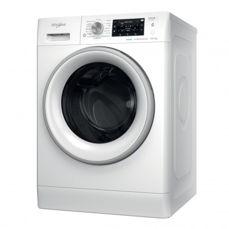 Пералня със сушилня Whirlpool FFWDD 1076258 SV EE, Инверторен мотор, 16 програми, 1600 об/мин, 10 кг, Клас E, LCD дисплей, Таймер, Бял