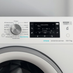 Пералня със сушилня Whirlpool FFWDD 1076258 SV EE, Инверторен мотор, 16 програми, 1600 об/мин, 10 кг, Клас E, LCD дисплей, Таймер, Бял