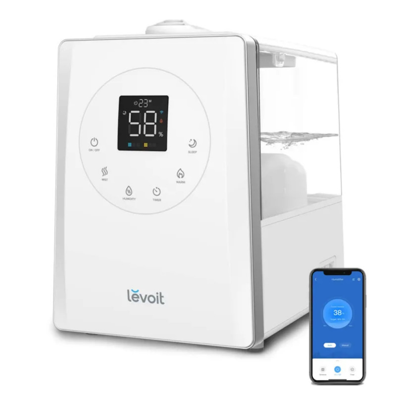 Овлажнител на въздух Levoit LV600S, Ултразвуков, SMART, Ароматерапия, 28/280 W, 6 л, 3 нива, До 70 м2, Дистанционно, Бял