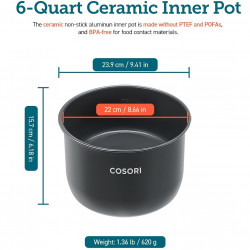 Вътрешен съд с керамично покритие за мултикукър Cosori CMC-CO601-SEU, 5.7 л, Без BPA, Черен