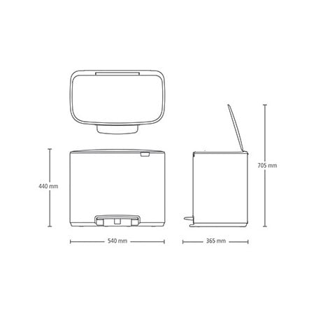 Кош за смет Brabantia Bo Pedal 1000224, 3x11 л, Леко затваряне, Противоплъзгаща основа, Черен мат