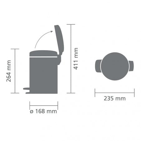 Кош за боклук с педал Brabantia NewIcon 649003, 3 л, Плавно затваряне, Противоплъзгаща основа, Устойчив на пръстови отпечатъци, Инокс/Мат