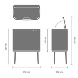 Кош за боклук Brabantia Bo Touch 1005548, 11+23 л, Плавно и безшумно отваряне, Голям отвор, Кафяв