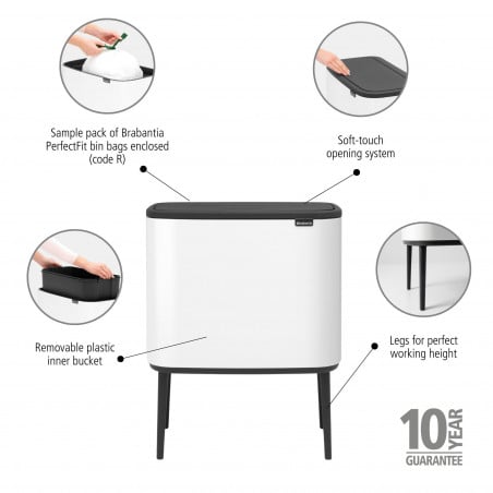 Кош за смет Brabantia Bo Touch 651102, 36 л, Плавно и безшумно отваряне, Голям отвор, Бял