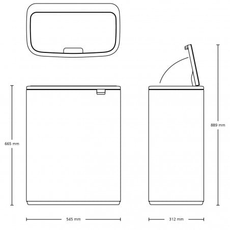 Кош за смет Brabantia Bo Touch 1001276, 60 л, Плавно и безшумно отваряне, Голям отвор, Бронз