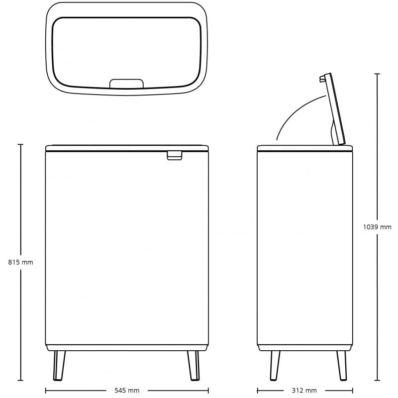 Кош за смет Brabantia Bo Touch Hi 1001260, 60 л, Повдигнат, Плавно и безшумно отваряне, Черен мат