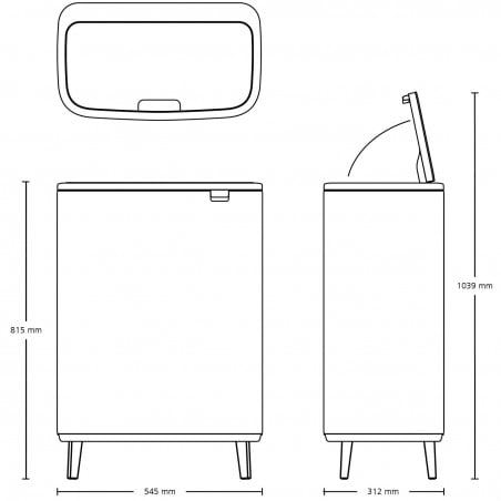 Кош за смет Brabantia Bo Touch Hi 1001260, 60 л, Повдигнат, Плавно и безшумно отваряне, Черен мат