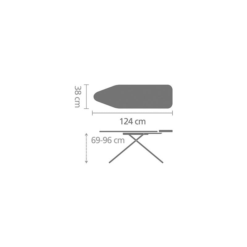 Маса за гладене Brabantia B 90300120, 124x38 см, 7 позиции за регулиране, Поставка за парогенератор, PerfectFlow, Бял/Светлосин