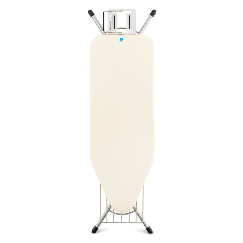 Маса за гладене Brabantia C 90300134, 124x45 см, 7 позиции за регулиране, Поставка за ютия, Рафт за дрехи, Екрю