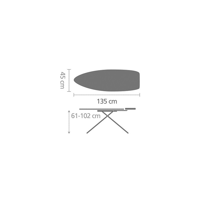 Маса за гладене Brabantia D 90300136, 135x45 см, 7 позиции за регулиране, Топлоустойчива зона за ютия, Тъмносив/Бял