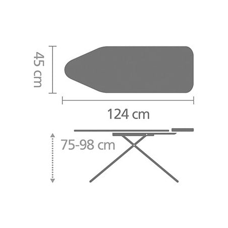 Маса за гладене Brabantia C 1003361, 124x45 см, 7 позиции за регулиране, Поставка за ютия, Черен