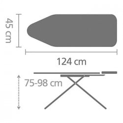 Маса за гладене Brabantia C 1003372, 124x45 см, 7 позиции за регулиране, Поставка за парогенератор, Металик