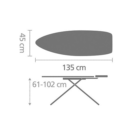 Маса за гладене Brabantia D 1003386, 135x45 см, 7 позиции за регулиране, Топлоустойчива зона за ютия, Бял/Сив