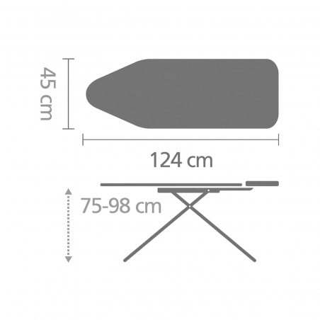 Маса за гладене Brabantia C 90300128, 124x45 см, 7 позиции за регулиране, Поставка за парогенератор, Бял