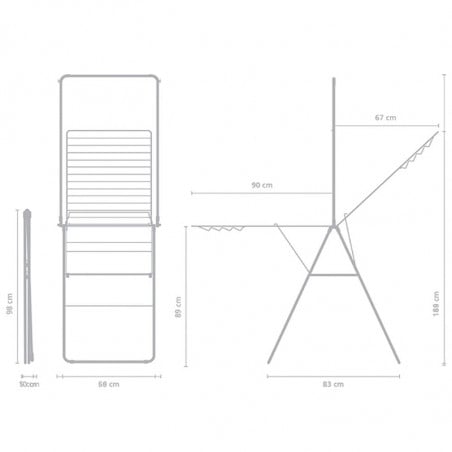 Сушилник за дрехи Brabantia Hangon 1004171, 25 м, 8 закачалки, Заключване за деца, Допълнителен прът, Черен