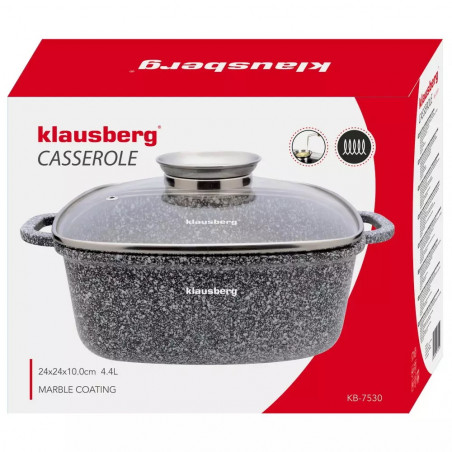 Тенджера Klausberg KB 7530, 4.4 л, Стъклен капак, Мраморно покритие, Индукция, Сив