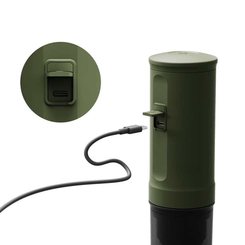 Преносима еспресо машина Outin Nano Forest Green,12/24 V, 7500mAh, 20bar, 80 мл, USB зареждане, Мляно + капсули, Зелен