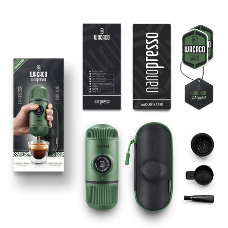 Преносима еспресо машина Wacaco Nanopresso Moss Green, 18bar, 80 мл, За мляно кафе, Без необходимост от зареждане и батерии, Калъфче, Зелен