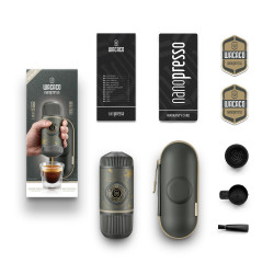 Преносима еспресо машина Wacaco Nanopresso Dark Soul Grey, 18bar, 80 мл, За мляно кафе, Без необходимост от зареждане и батерии, Калъфче, Сив