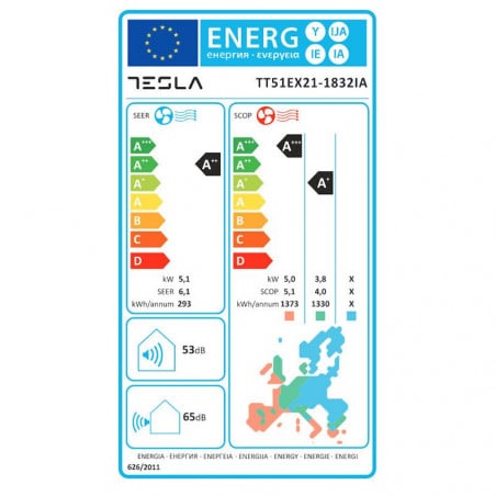 Инверторен климатик Tesla TT51EX21-1832IA, 18000 BTU, Клас A++/А+, До 40 м2, LED дисплей, Турбо, Режим на сън, Бял