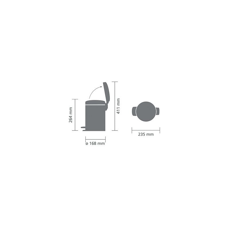 Кош за боклук с педал Brabantia NewIcon 648998, 3 л, Леко затваряне, Противоплъзгаща основа, Инокс/Мат